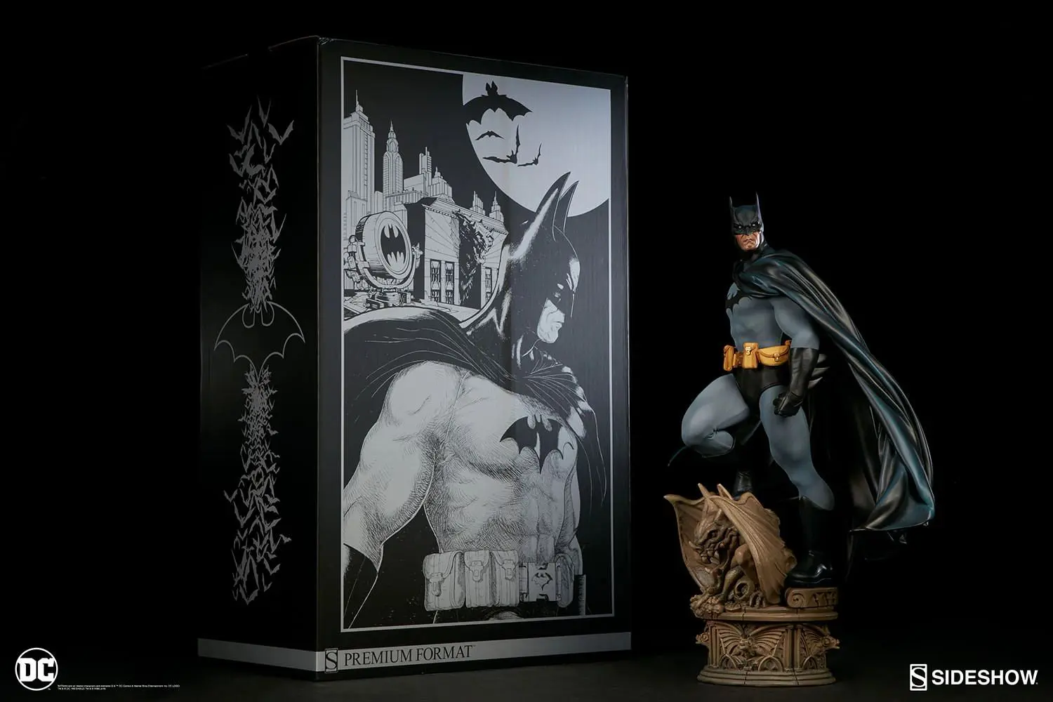 Batman statue with detailed packaging