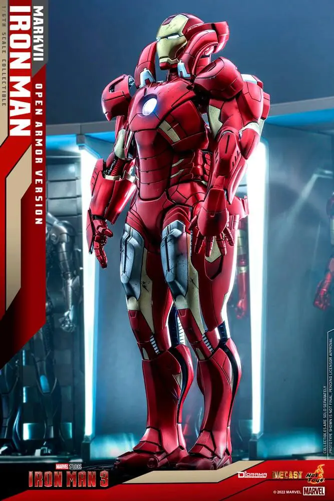 Red and gold Iron Man suit exhibit