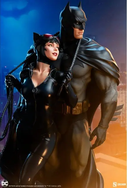 Batman and Catwoman in dramatic pose
