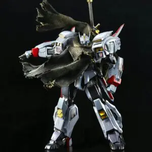 Robot with tattered cloak and sword