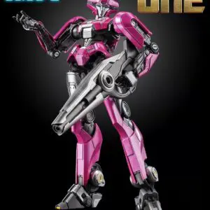 Pink robot action figure with metallic details.