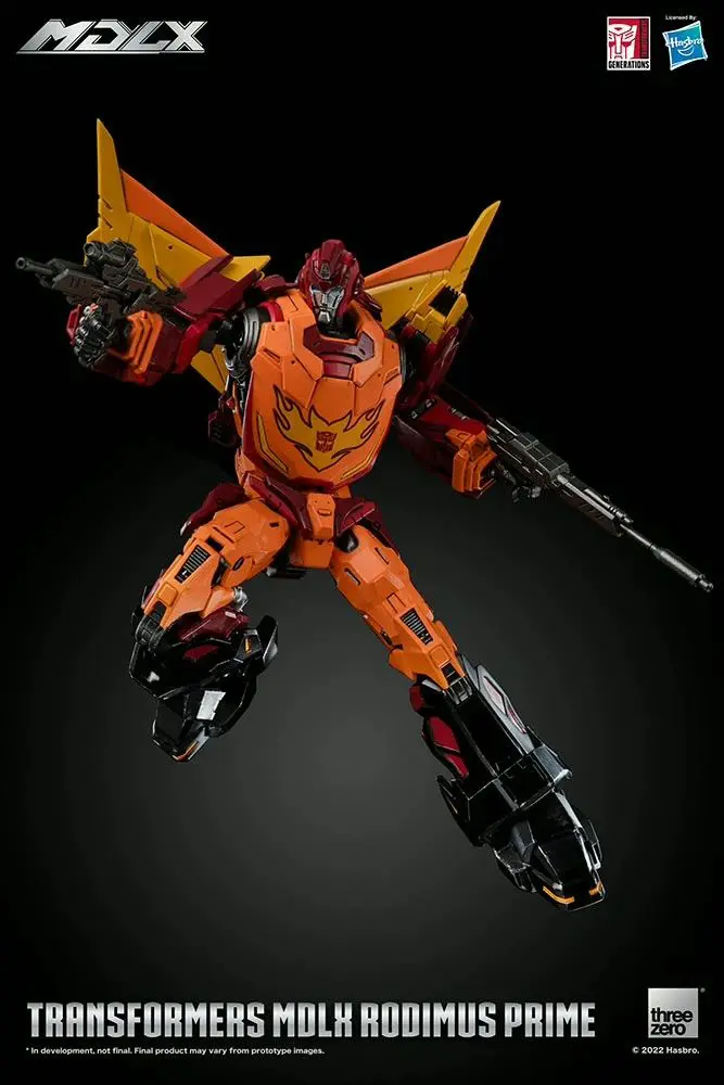 Detailed Rodimus Prime toy with weapons