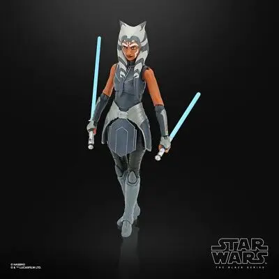 Sci-fi figure holding blue lightsabers