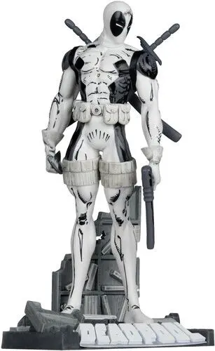 White and black superhero figure on display