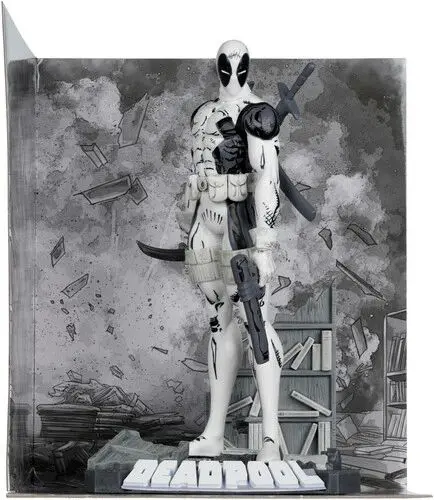 Monochrome Deadpool figure in dynamic pose