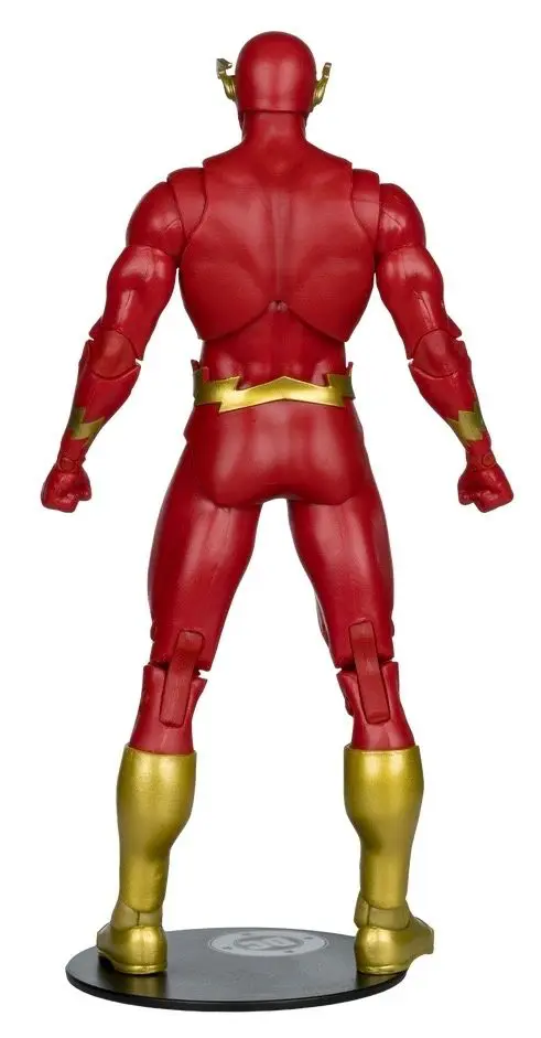 Red superhero action figure facing backward