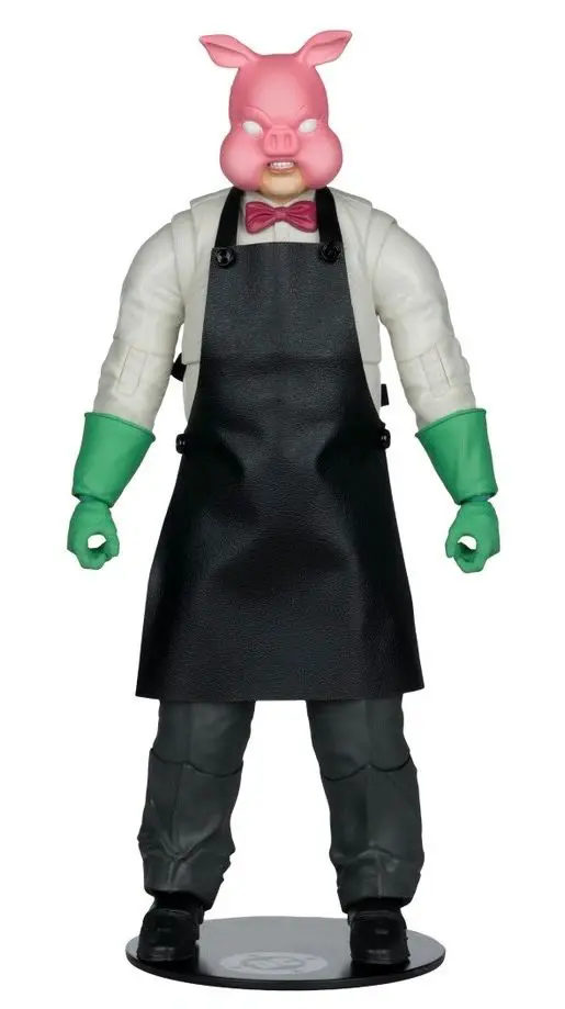 Character with pink pig mask and gloves