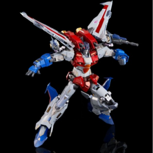Futuristic robot model with red and blue details
