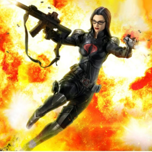 Dynamic female character in combat gear