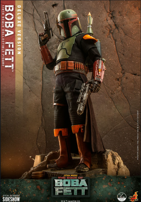 Boba Fett standing with blaster and jetpack