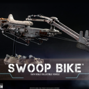 Grogu riding a Mandalorian swoop bike