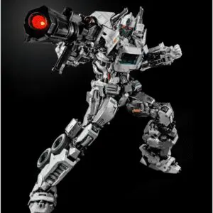 White robot firing glowing red cannon