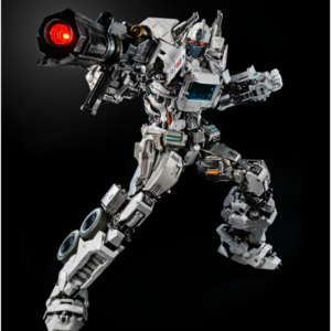 White robot firing glowing red cannon