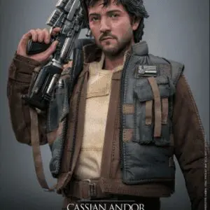 Cassian Andor action figure with blaster displayed.