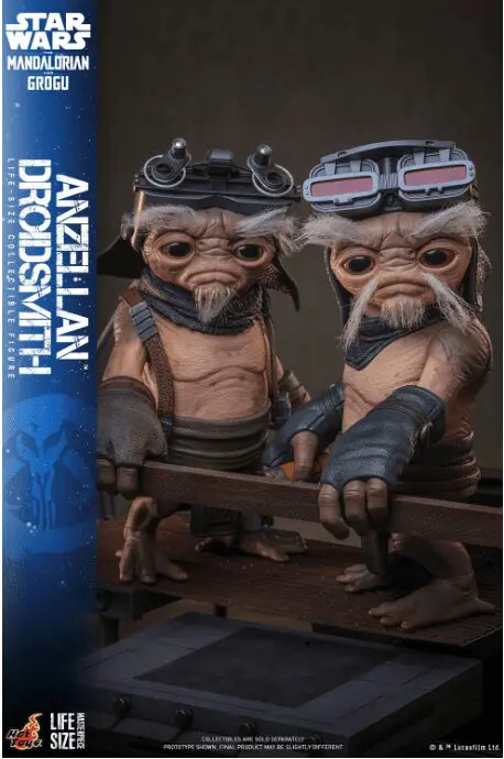 Lifelike Anzellian Droidsmith figures on display.