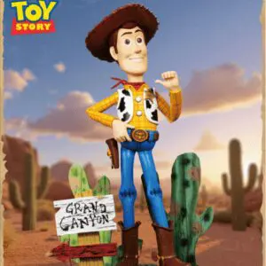 Woody action figure with desert backdrop.