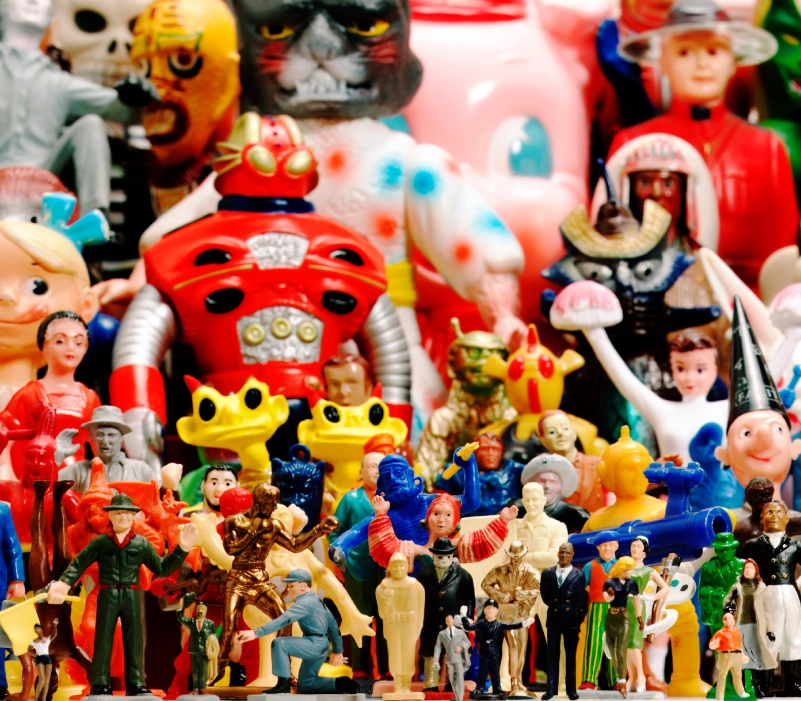 Colorful toy figurines collection display