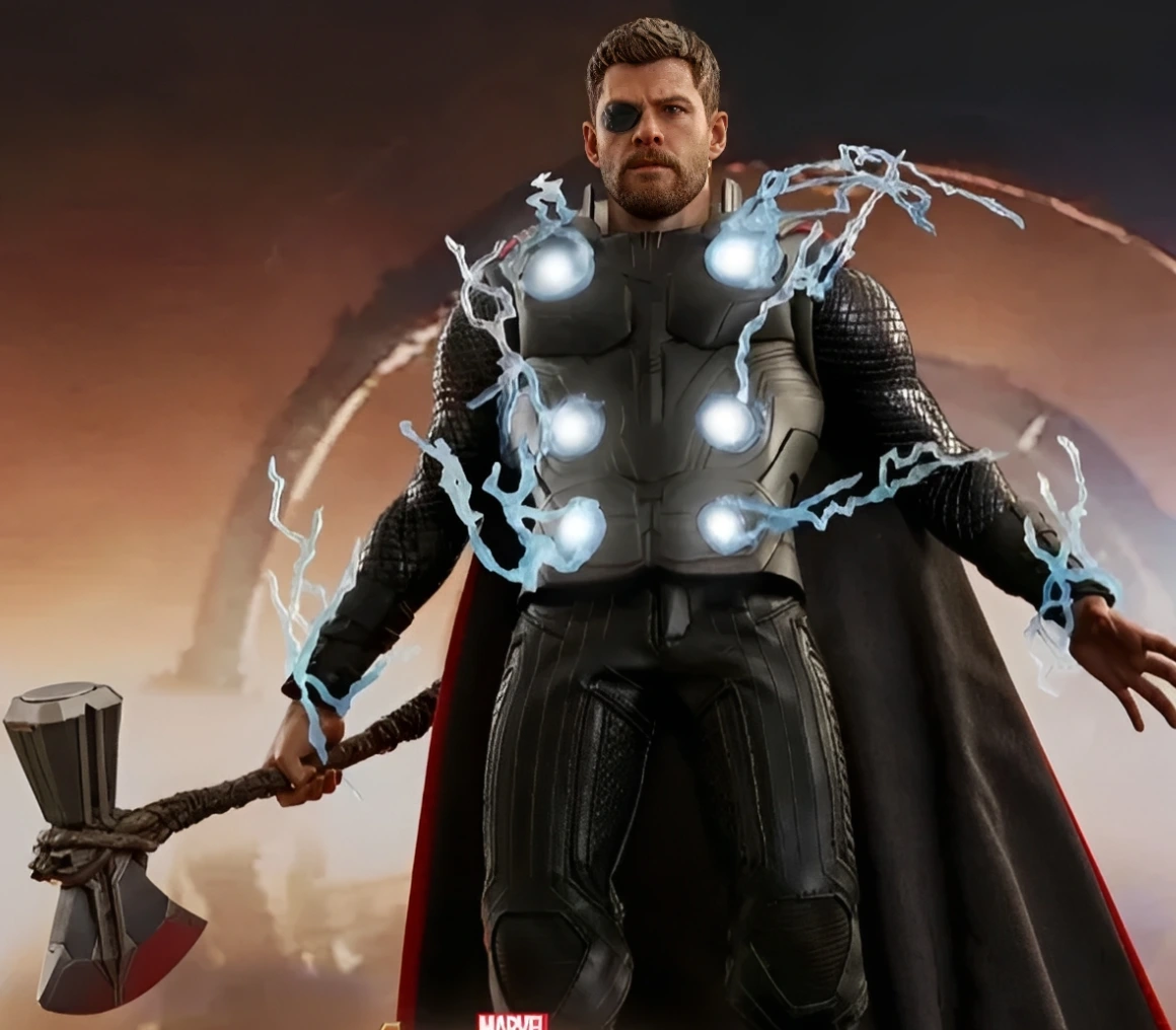 Hero holding an axe with electricity