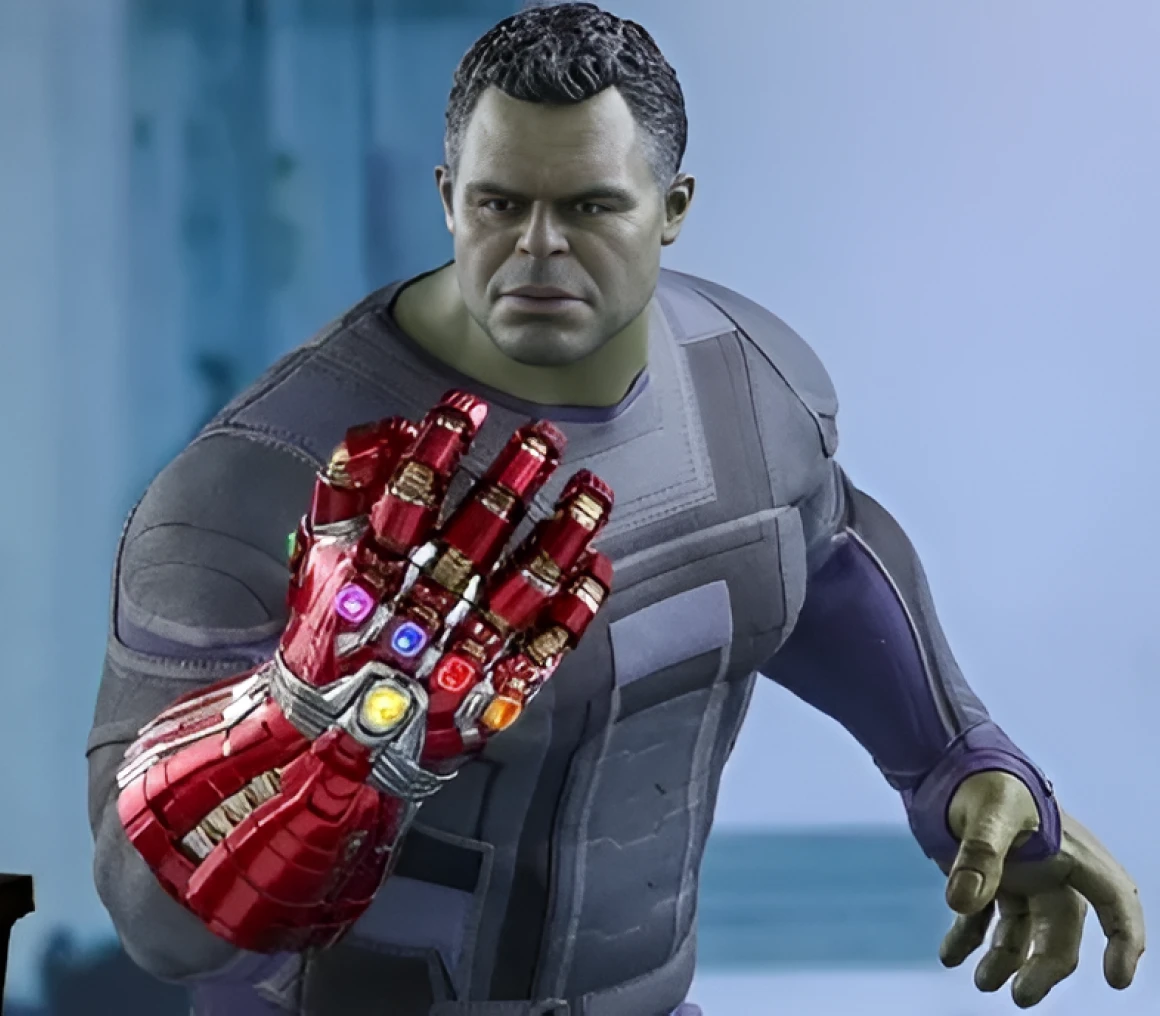 Superhero wearing a glowing gauntlet
