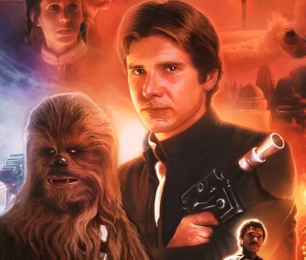 Wookiee and hero in vibrant scene