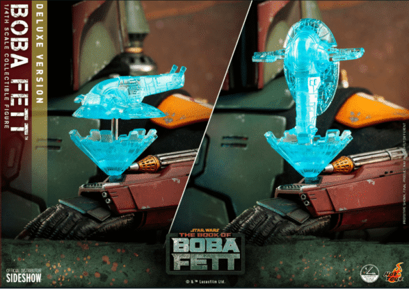 Boba Fett's holographic ship projection on gauntlet
