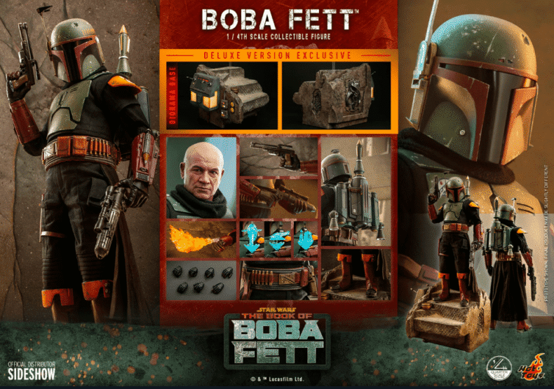 Boba Fett collectible figure with accessories poster
